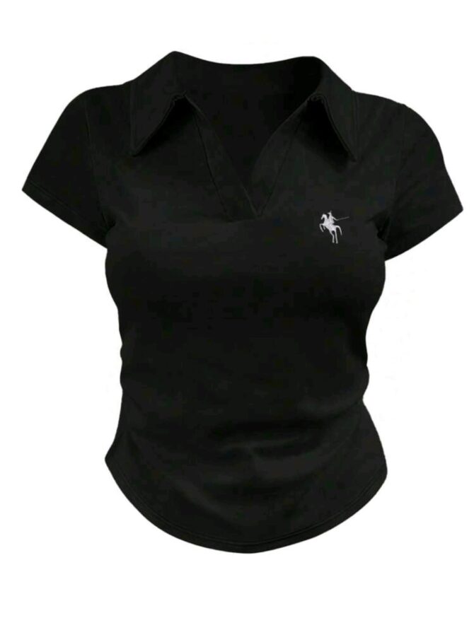 Knight Printed Lapel Short Sleeve T-Shirt - Image 2