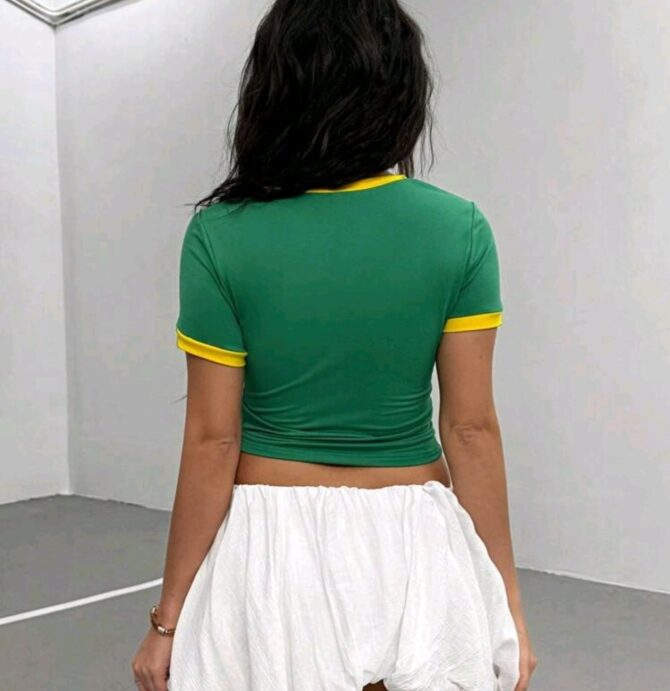 Basic Street Sports Sporty Letter V-Neck Crop Top Tee - Image 2