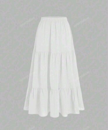 Elastic Waist Ruffle Hem Midi Length A-Line Skirt