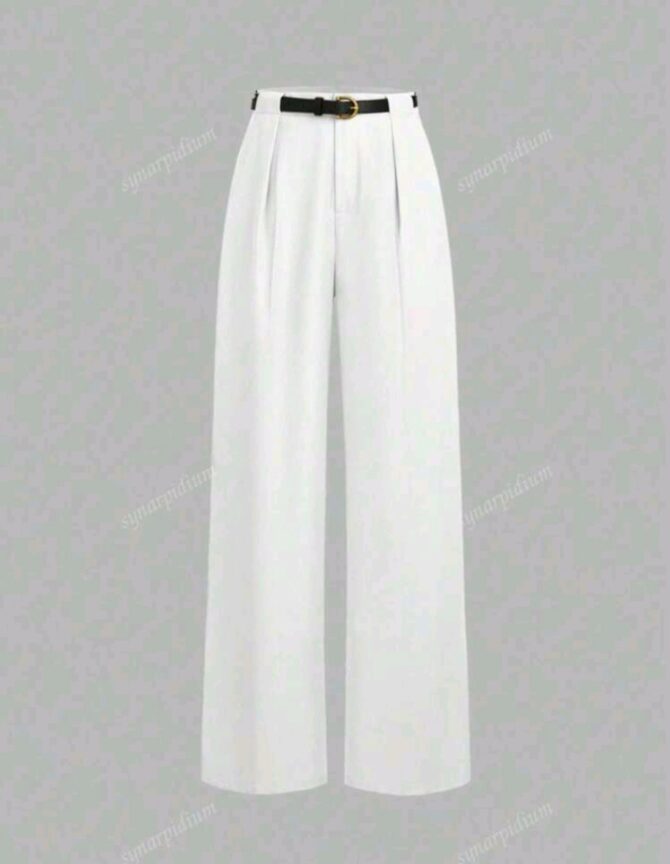 Waist Solid Color Elegant Straight-Leg Pants With Belt - Image 6