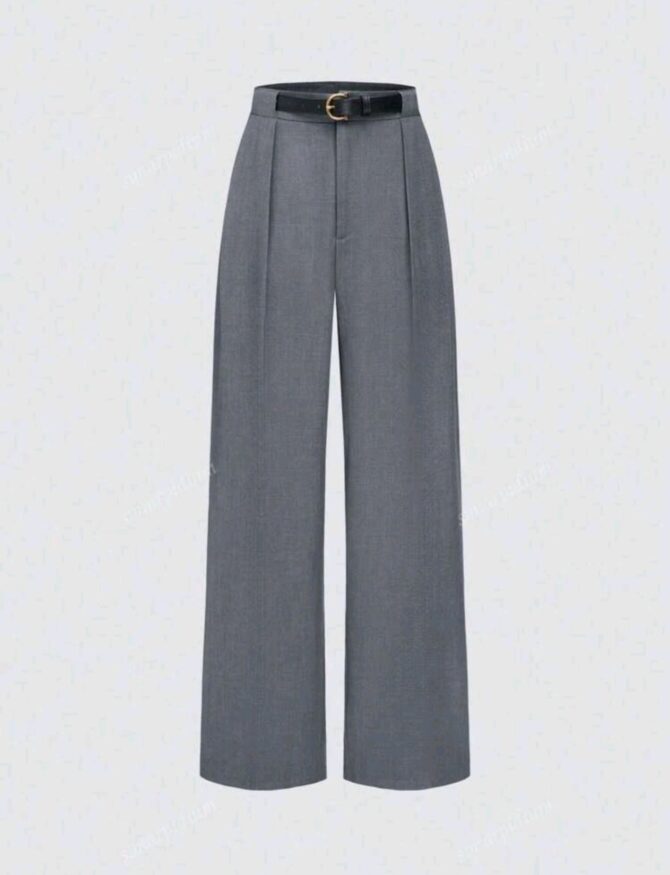 Waist Solid Color Elegant Straight-Leg Pants With Belt - Image 4