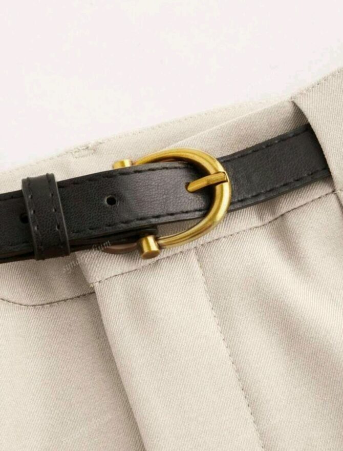 Waist Solid Color Elegant Straight-Leg Pants With Belt - Image 3