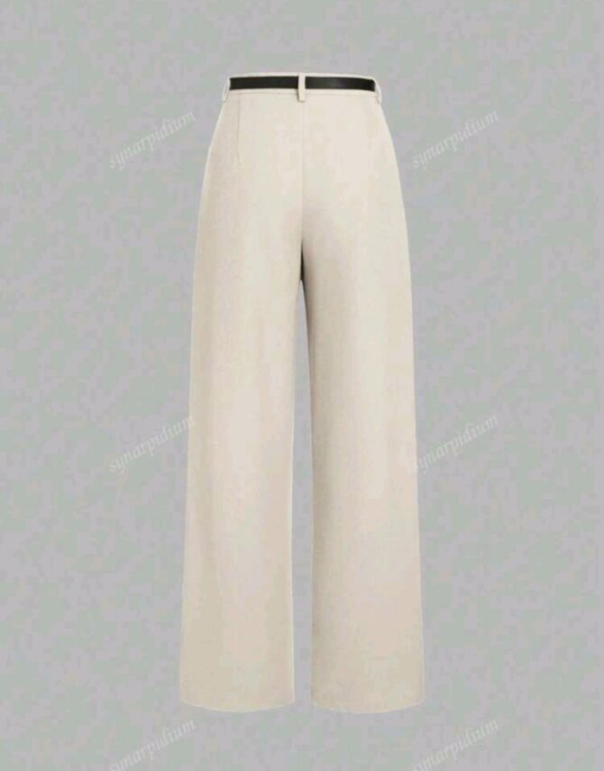 Waist Solid Color Elegant Straight-Leg Pants With Belt - Image 2