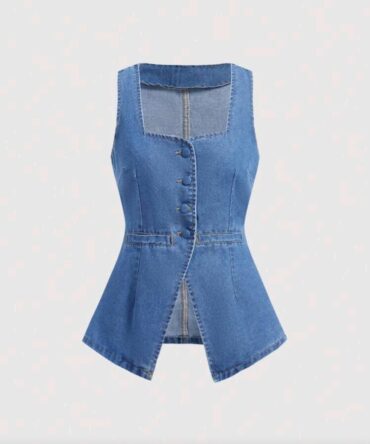 Women's Casual Sleeveless Denim Shirt.