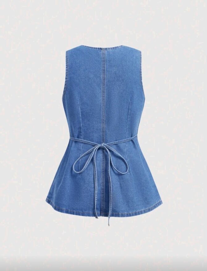 Women's Casual Sleeveless Denim Shirt. - Image 2