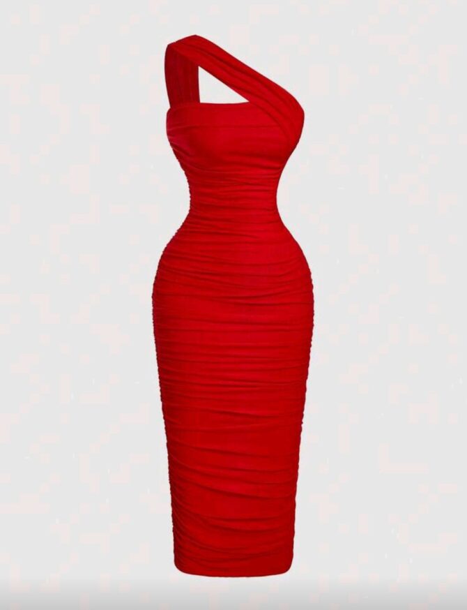 Women's Vintage Asymmetric Ruched Sleeveless Dress - Image 3