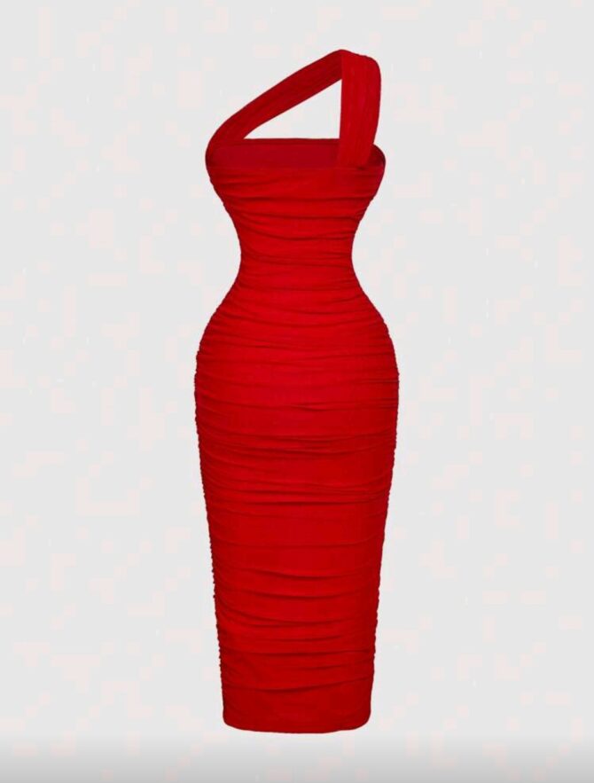 Women's Vintage Asymmetric Ruched Sleeveless Dress - Image 4