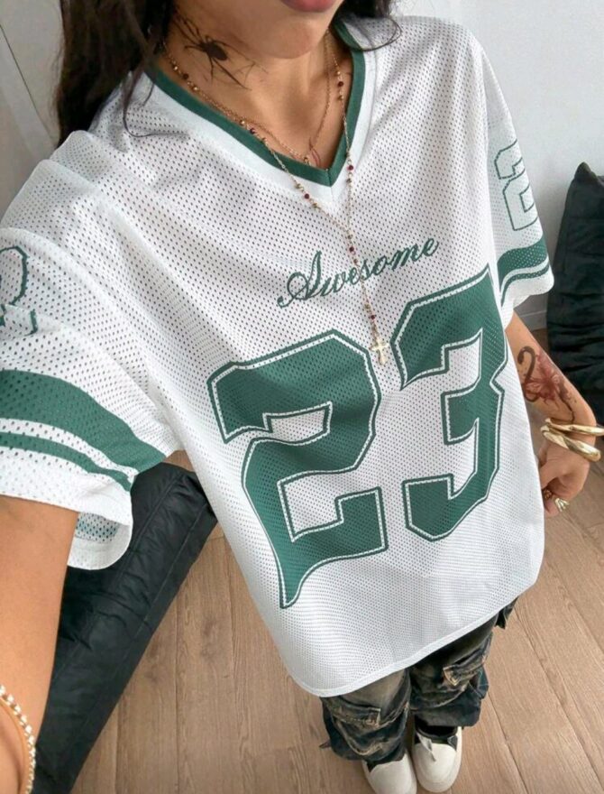 Women's Spring And Summer All-Season Festival Vintage Streetwear Sportswear Camouflage Number Printed Baseball Jersey T-Shirt - Image 3