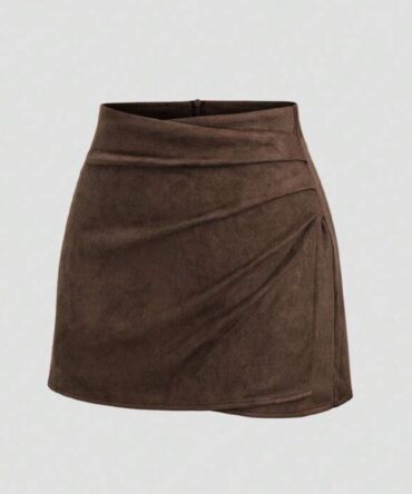 Sweetra Vintage Italian Style Maillard Color Pleated Bodycon Skirt