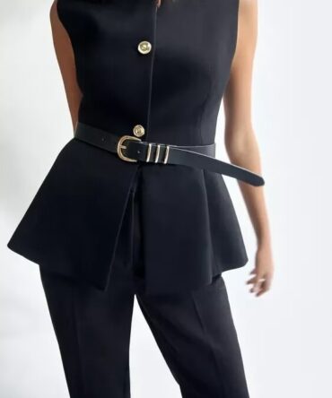 Summer Gold Button Decorated Vest with belt