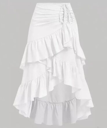 Summer New Style Elegant High-Waisted Ruffle Solid Color Skirt