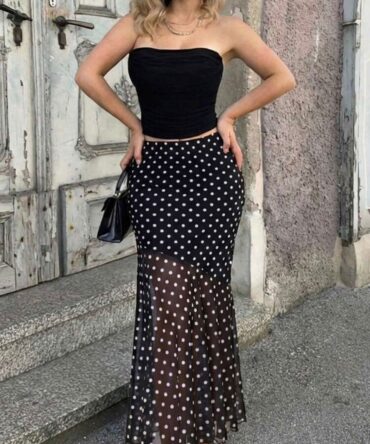 Polka dots long shiffon skirt