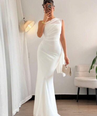 White one shoulder long dress