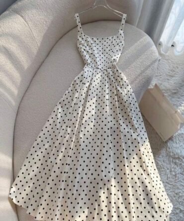 Long white polka dots dress