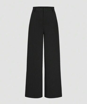 Fashion Women High Waist Wide Leg Striped Casual Straight Pants Spring Black