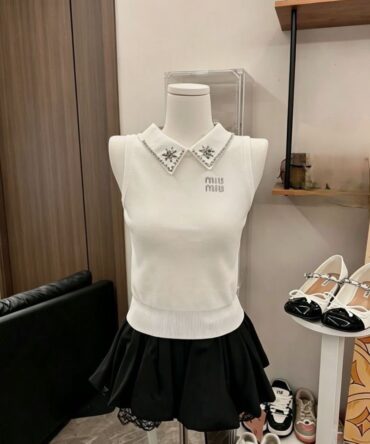 Polo Collar Knitted Vest for Women, Summer Sleeveless Slim Fit Sexy Short Top