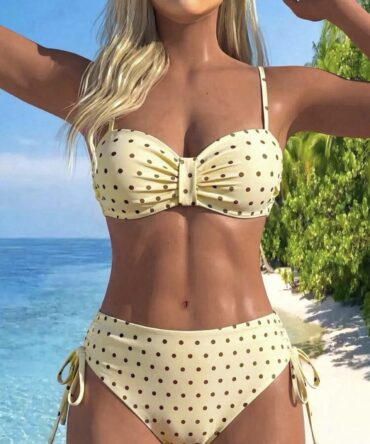 Swim Lushoire Women's Random Print Padded Bandeau Bikini Set With High Waist Bottoms, Summer