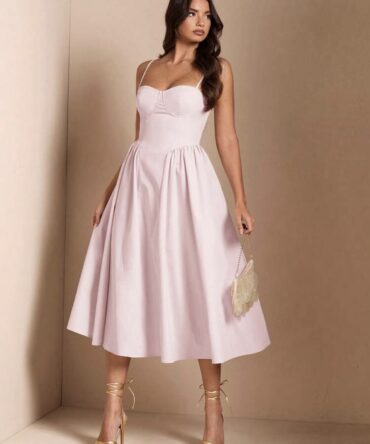 SHEIN BAE Elegant Women's Spaghetti Strap Long Puff Dress