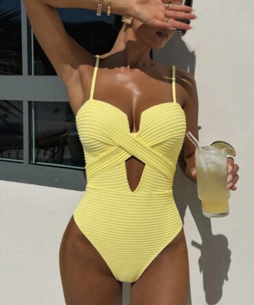 Swim SXY Solid Color Push Up One Piece Swimwear Wireless, Great For Vacation Summer