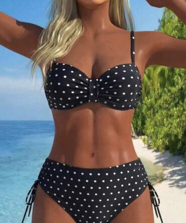 Swim Lushoire Women's Random Print Padded Bandeau Bikini Set With High Waist Bottoms, Summer