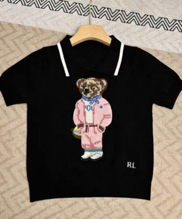 New Style Diamond Pattern Bear Collar Knitted Short-Sleeve