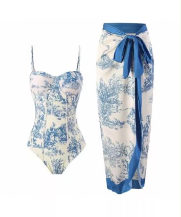 European & American Style Conservative Tummy Control Flattering Swimsuit, Vintage French Style One-Piece Swimwear With Skirt, Fits All Sizes Summer Vacation Beach