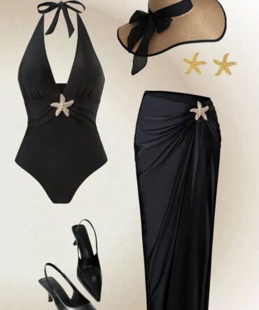 New Women's 2 Pieces Swimsuit With Mesh Cover-Up Maxi Skirt, Beach Vacation Summer Swimsuit Set