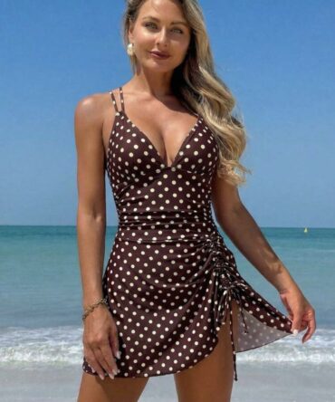Swim Women's Summer Beach Floral Print Drawstring Criss-Cross V-Neck Ruffle Skort Swimsuit Cover Up