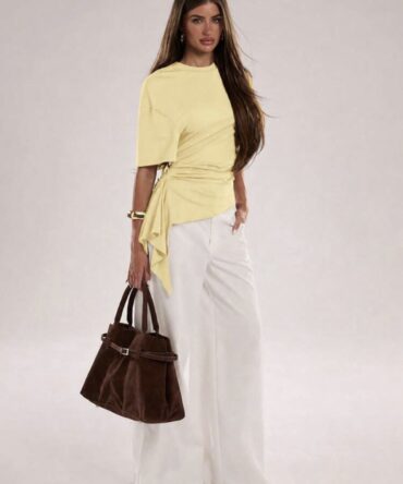 Spring/Summer Women's Casual Elegant Minimalist Vacation Commute Round Neck Asymmetrical Hem Knit Top, T-Shirt,
