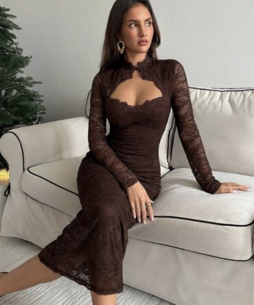 Women's New Arrival Dress, Black Lace Sexy Elegant Vintage Romantic Long Sleeve Dress