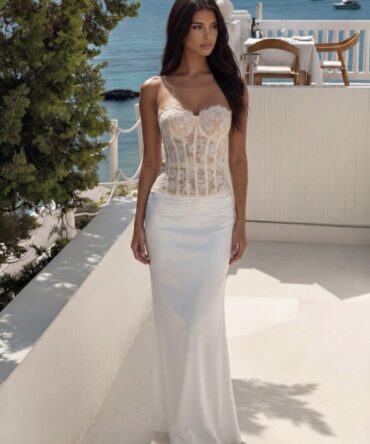 Women's Elegant Lace Patchwork Fishbone Pleated Mermaid Tail Evening Dress